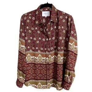 The Shirt by Rochelle Behrens Women's Size L Floral Maroon White Long Sleeve Top